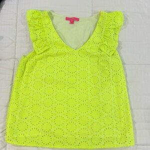 Highlighter Yellow Lilly Pulitzer Eyelet Blouse Size M EUC